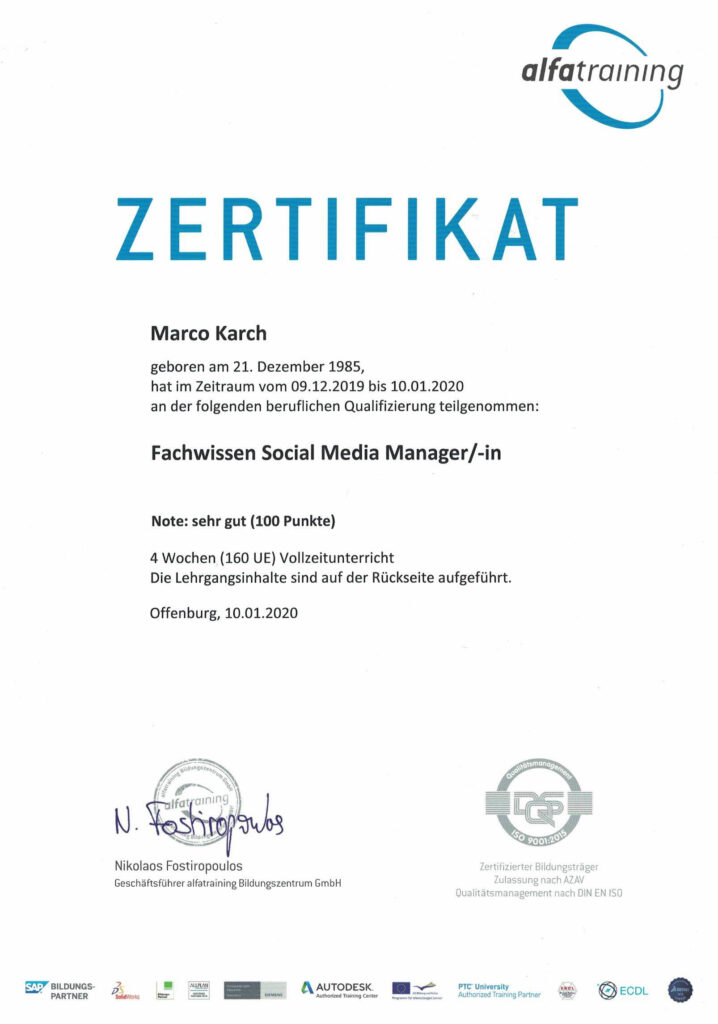 marco karch zertifikat social media marketing